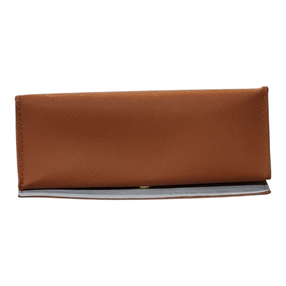 Tory Burch Saddle Brown Saffiano Leather Eyeglass Case Gold Logo - Picture 5 of 8